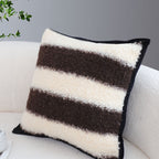 SOGA 45cm Cozy Brown & Cream Striped Bouclé Square Pillowcase