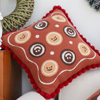 SOGA 45cm Gingerbread Cookie Smiley Face Square Pillowcase with Red Pom-Pom Trim