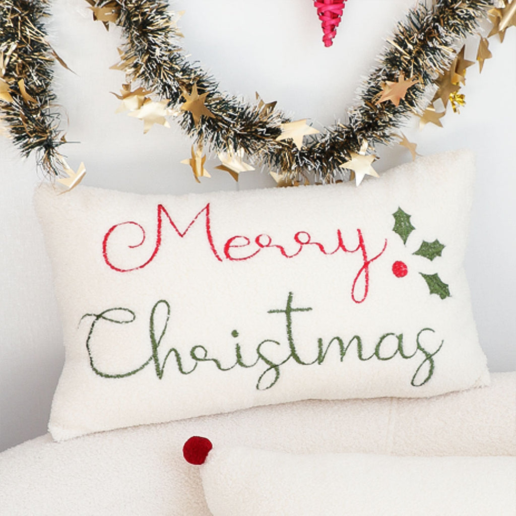 SOGA 45cm Christmas Pine Leaf Lambskin Waist Pillowcase