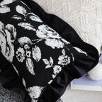 SOGA 30x50 Rectangular Rustic Black Floral Ruffle Pillow Cover