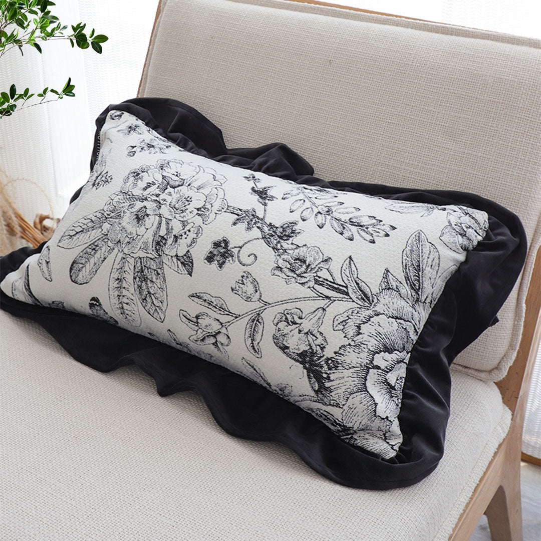 SOGA 2X 30x50cm Chic Botanical Bliss Black & White Lumbar Pillowcase