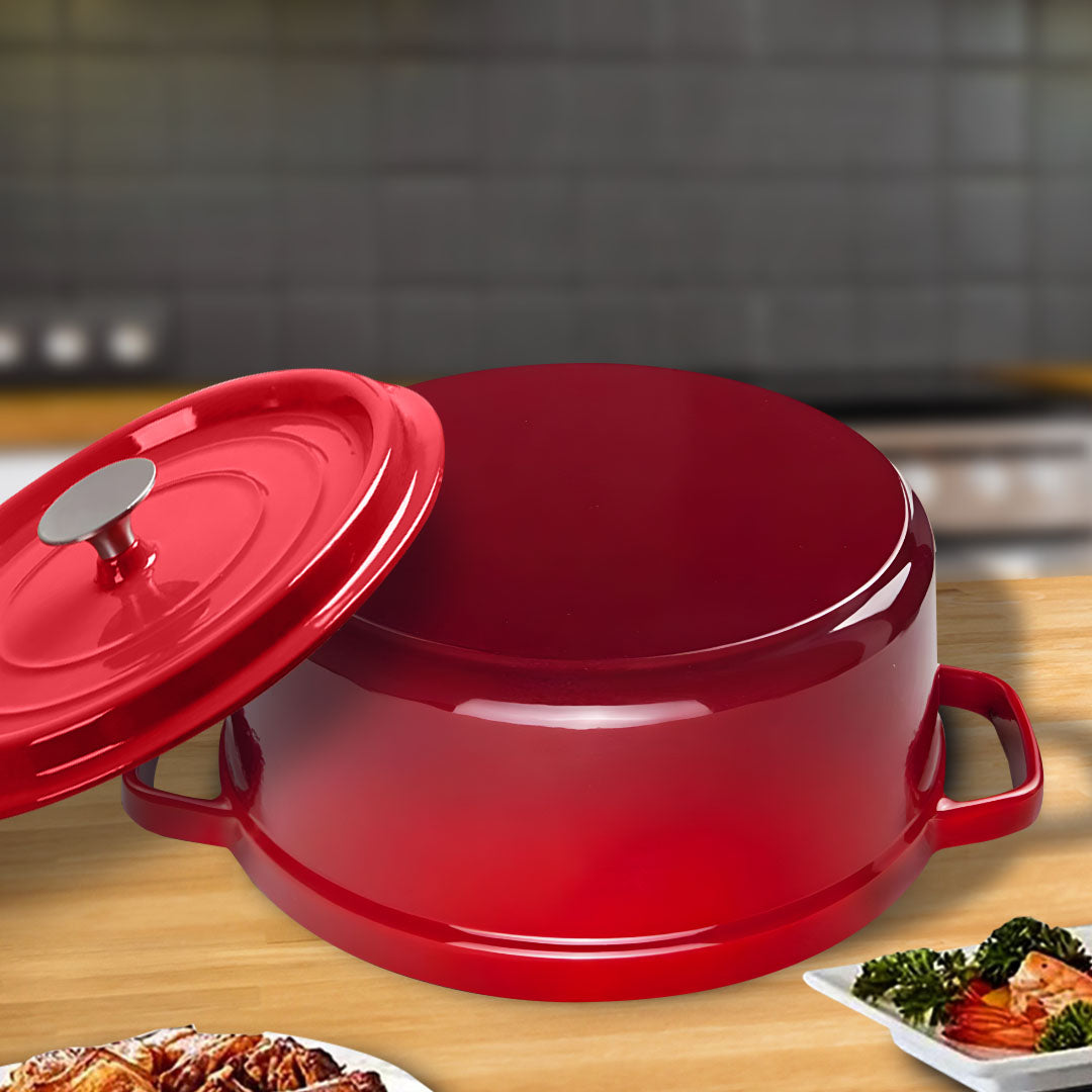 SOGA Cast Iron Enamel Porcelain Stewpot Casserole Stew Cooking Pot With Lid 3.6L Red 24cm