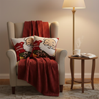 SOGA 3PC Christmas Set – Striped Flannel Throw Blanket with 2 Embroidered Santa Claus Pillow Covers