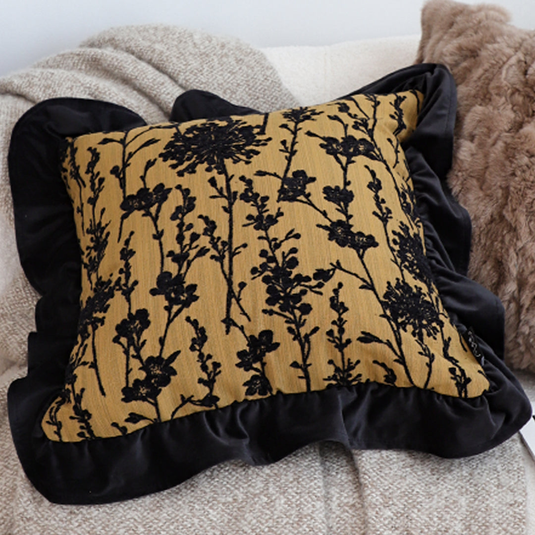 SOGA 45cm Elegant Black & Gold Floral Velvet Pillowcase