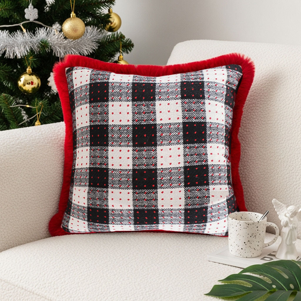 SOGA 45cm CozyFest Square Buffalo Plaid Fleece Pillowcase