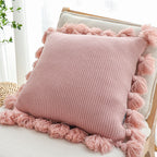 SOGA 45cm Textured Pillowcase with Pom-Pom Trim (Soft Pink)