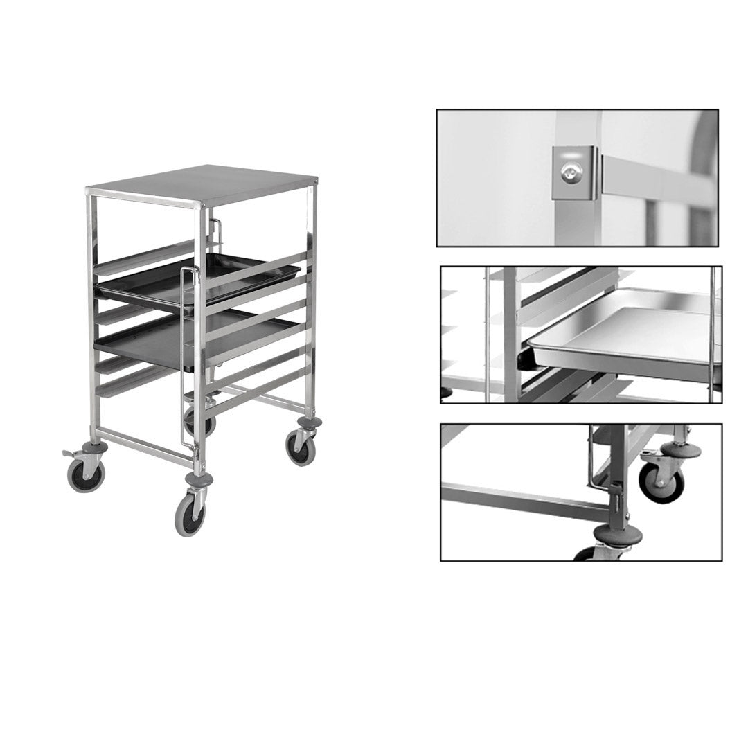 SOGA 2X Gastronorm Trolley 7 Tier Stainless Steel Bakery Trolley Suits 60x40cm Tray with Working Surface