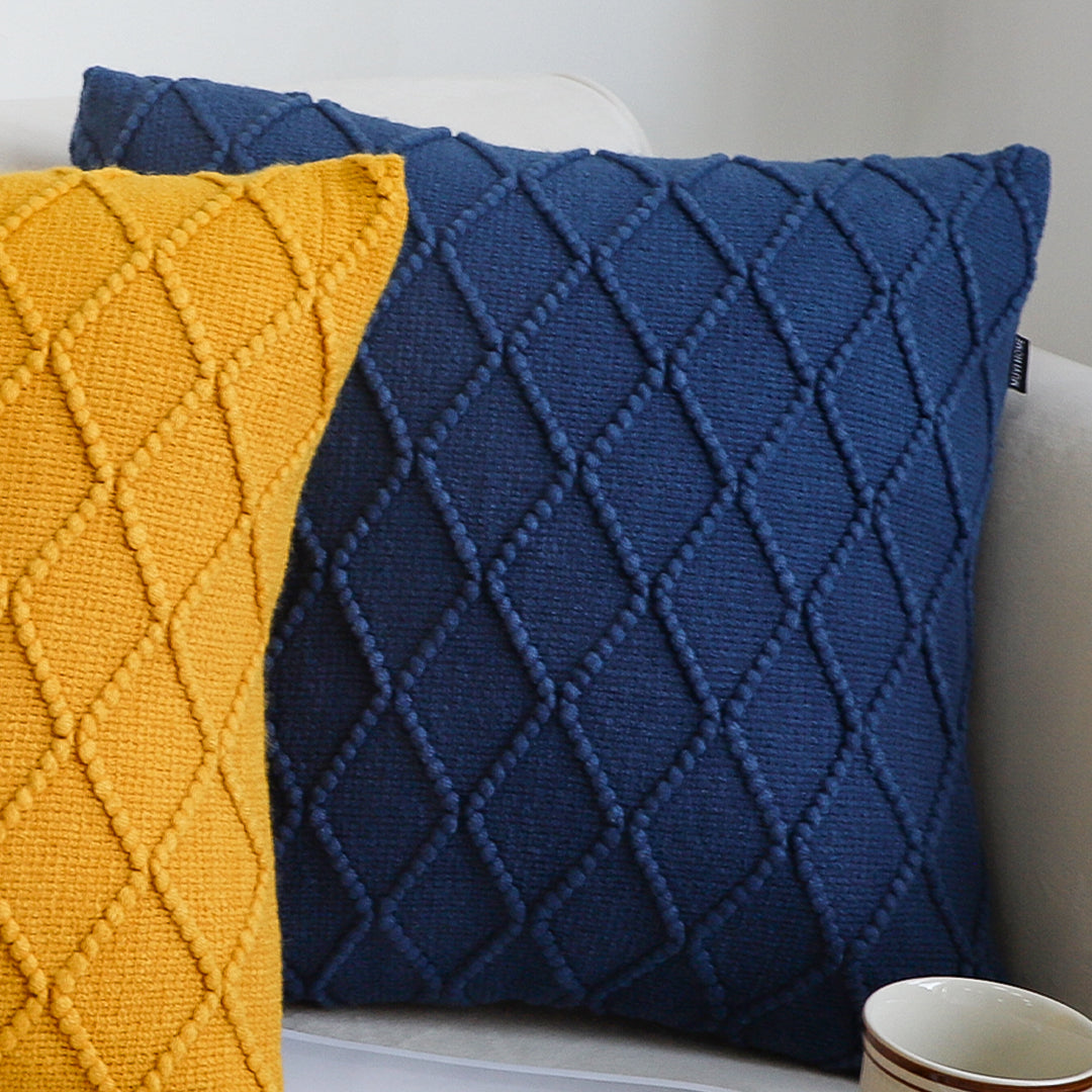 SOGA Set of 2 Navy Blue Diamond Knit Pillowcases – 45cm Decorative Cushion Covers