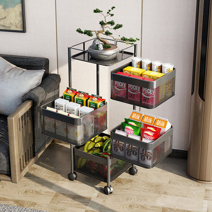 SOGA 2X 4 Tier Steel Square Rotating Kitchen Cart Multi-Functional Shelves Portable Storage Organizer with Wheels