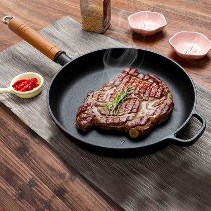 SOGA 2X 25cm Round Cast Iron Frying Pan Skillet Steak Sizzle Platter with Helper Handle