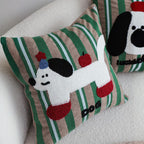 SOGA 45cm Cute Dog Print Green Red White Striped Polyester Decorative Pillowcase