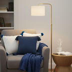 SOGA 4PC Set – Blue Striped Throw Blanket + Cream Pom Pom & Navy Chunky Knit Pillowcases – Cozy Decor