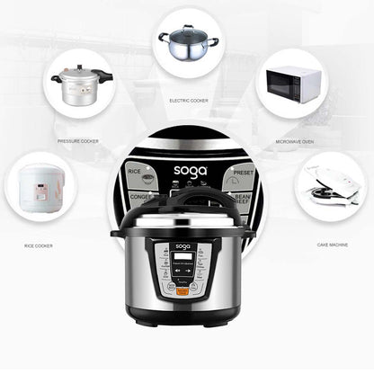 SOGA 2X Electric Stainless Steel Pressure Cooker 6L 1600W Multicooker 16