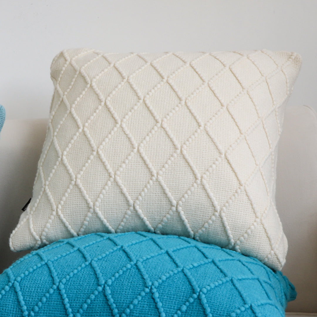 SOGA 2X 45cm Cream Cable Knit Diamond Pattern Pillow Covers – Soft Decorative Cushion Cases for Sofa, Bed & Home Décor