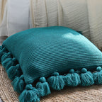 SOGA 45cm Textured Pillowcase with Pom-Pom Trim (Emerald Green)