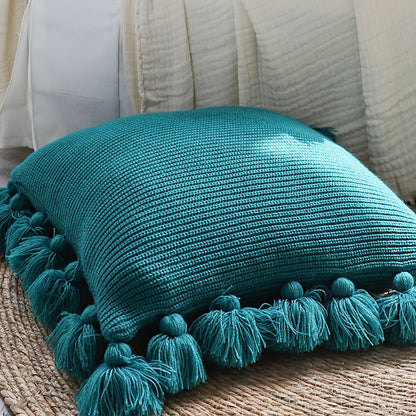 SOGA 45cm Textured Pillowcase with Pom-Pom Trim (Emerald Green)