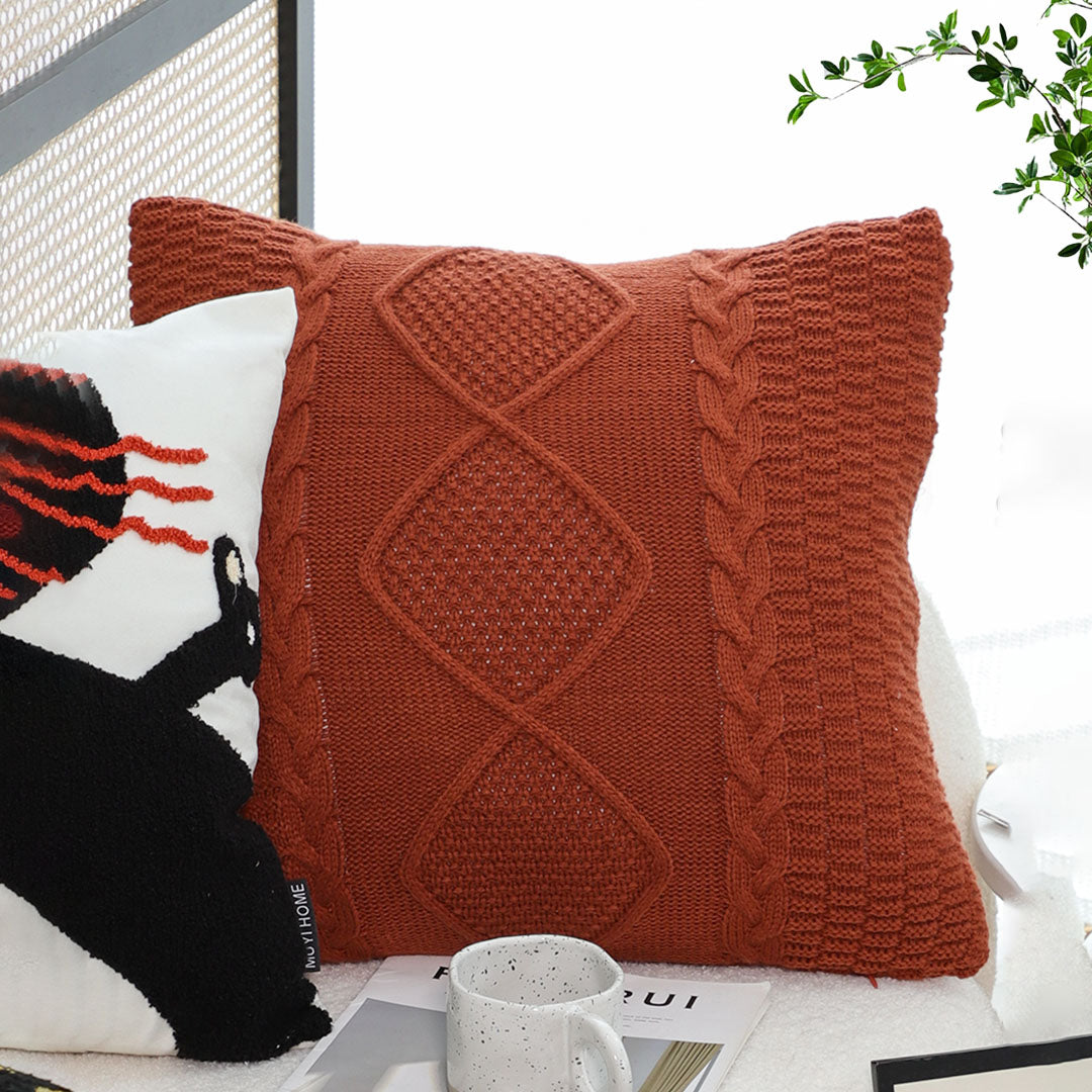 SOGA 2X 45cm Cable Knit Diamond Pillowcase