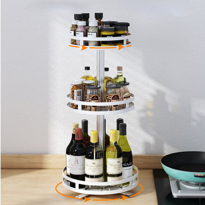 SOGA 3 Tier Steel White Round Rotating Multi-Function Kitchen Portable Storage Spice Seasoning Kitchen Countertop Organiser Shelf