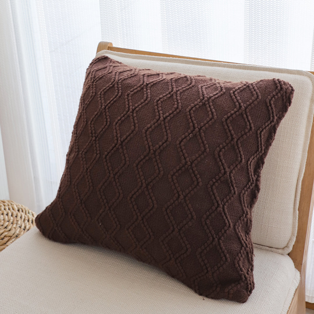 SOGA 45cm Deep Chocolate Brown Diamond Knit Pillowcase