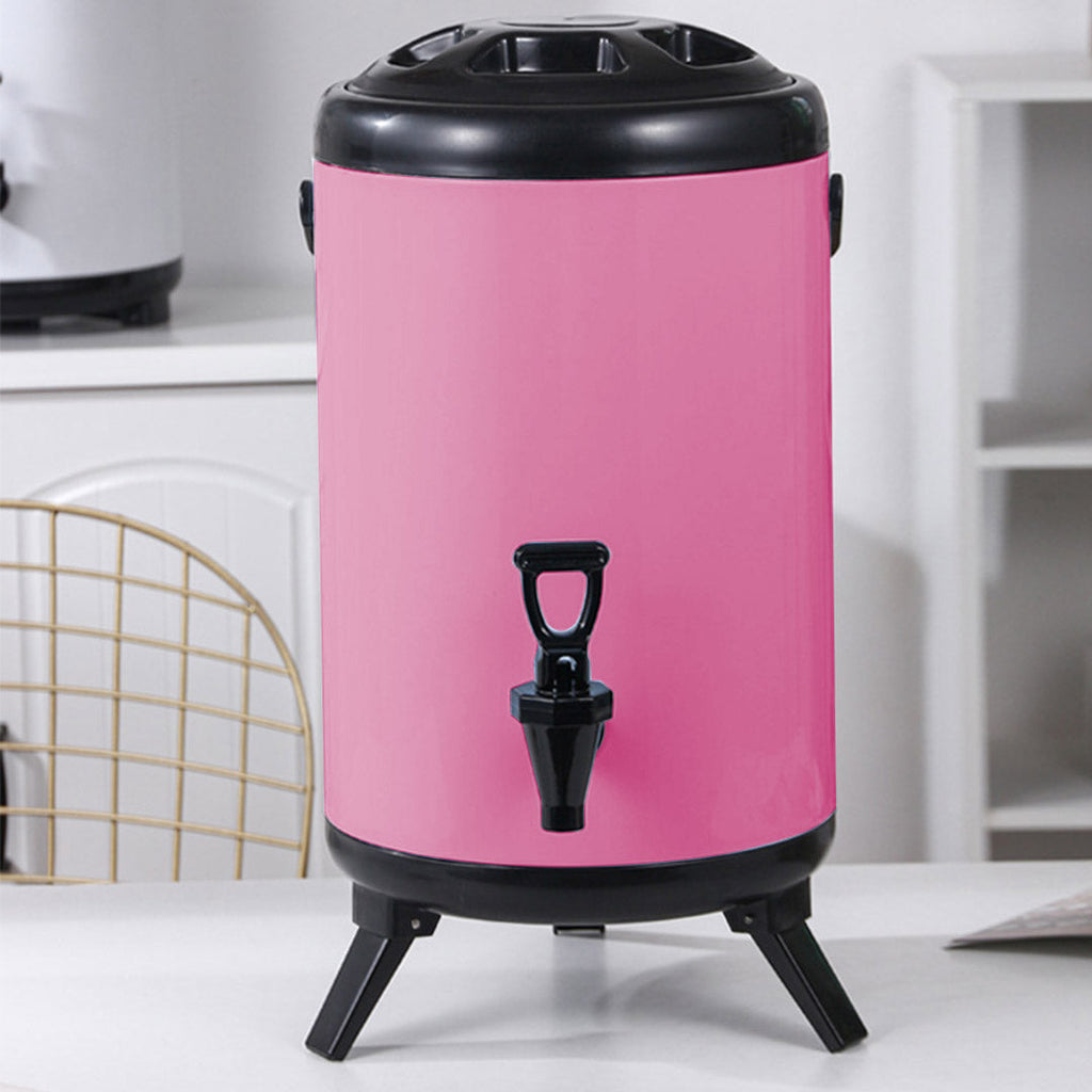 SOGA 8X 2.6 Gal Stainless Steel Insulated Milk Tea Barrel Hot and Cold Beverage Dispenser Container with Faucet Pink