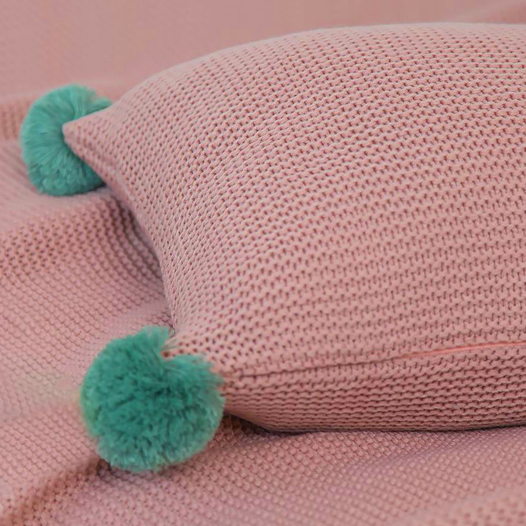 SOGA 45cm Ribbed Knit Pillowcase with Pom-Poms (Dusty Rose)