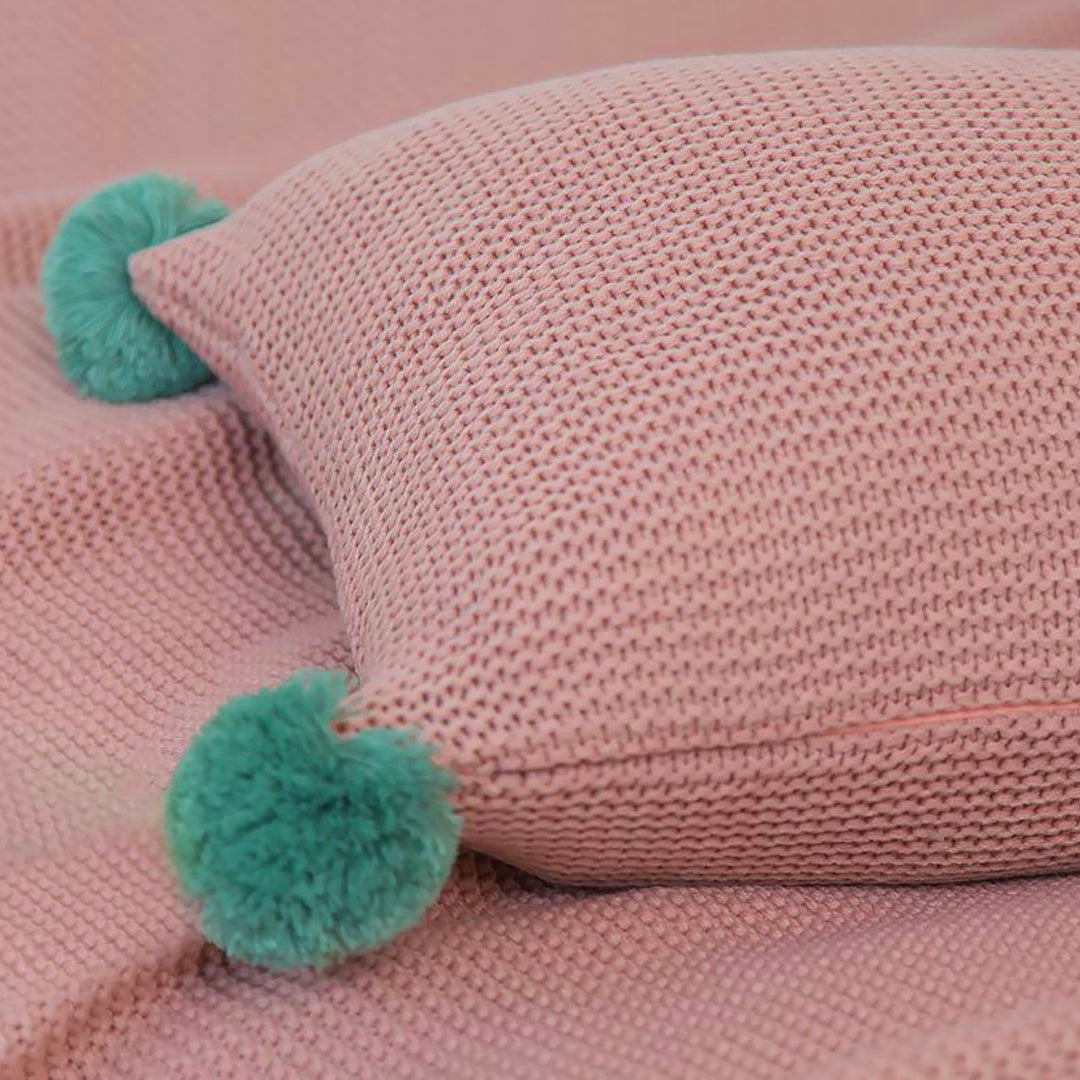 SOGA 45cm Ribbed Knit Pillowcase with Pom-Poms (Dusty Rose)