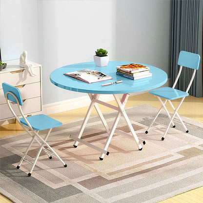 SOGA 2X  Blue Dining Table Portable Round Surface Space Saving Folding Desk Home Decor