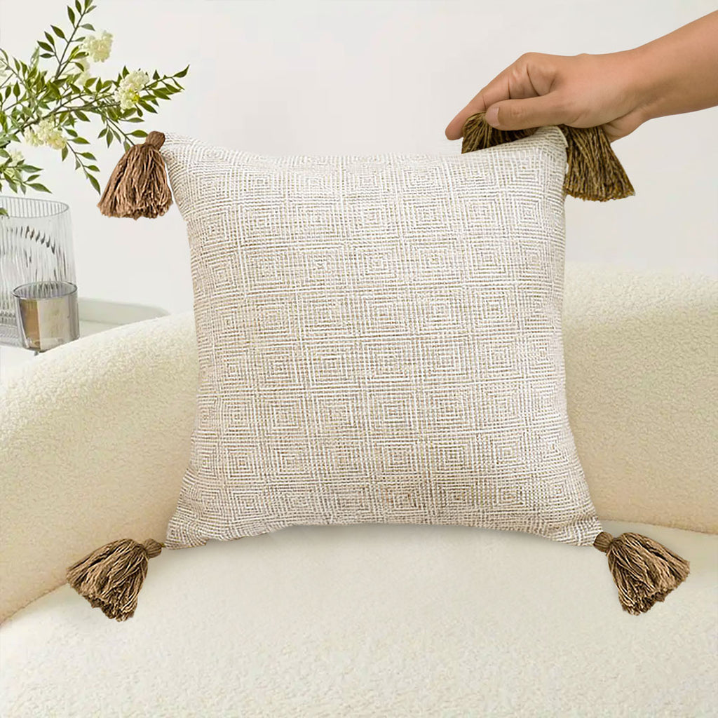 SOGA 50cm Beige Pillow Textured Throw Cover, Luxurious Rib Knit Ribbed Cotton Throw Pillow