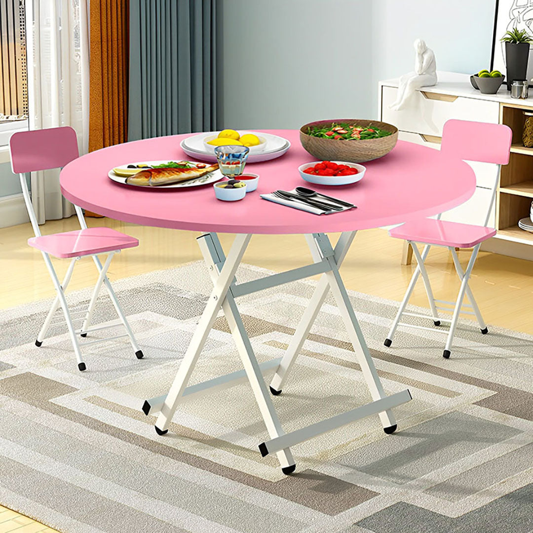 SOGA Pink Dining Table Portable Round Surface Space Saving Folding Desk Home Decor