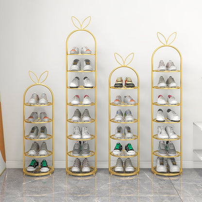 SOGA 2X 7 Tier Bunny Ears Shape Gold Plated Metal Shoe Organizer Space Saving Portable Footwear Storage Shelf