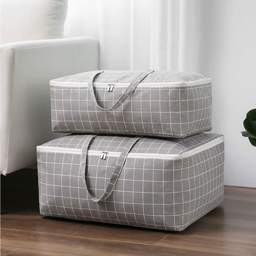 SOGA 2X Grey Plaid Medium Storage Luggage Bag Double Zipper Foldable Travel Organiser Essentials