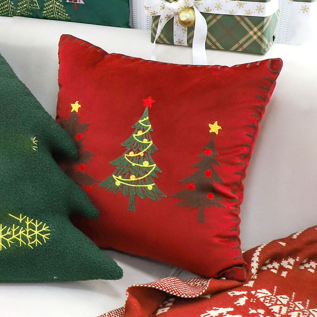 SOGA 2X 45cm Christmas Tree Trio Pillowcase (Red)