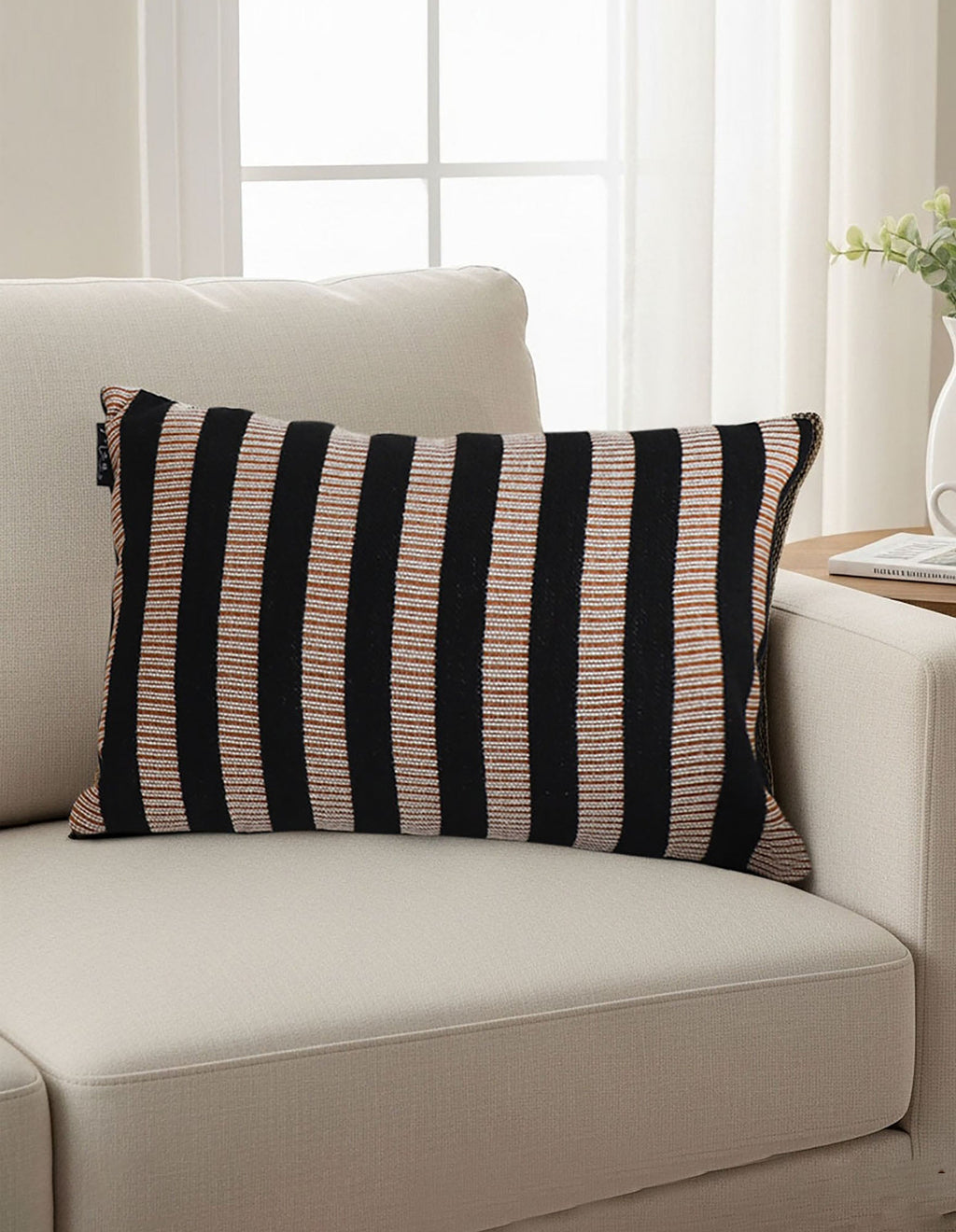 SOGA 2X 30x50cm Black & Tan Striped Rectangular Pillowcase