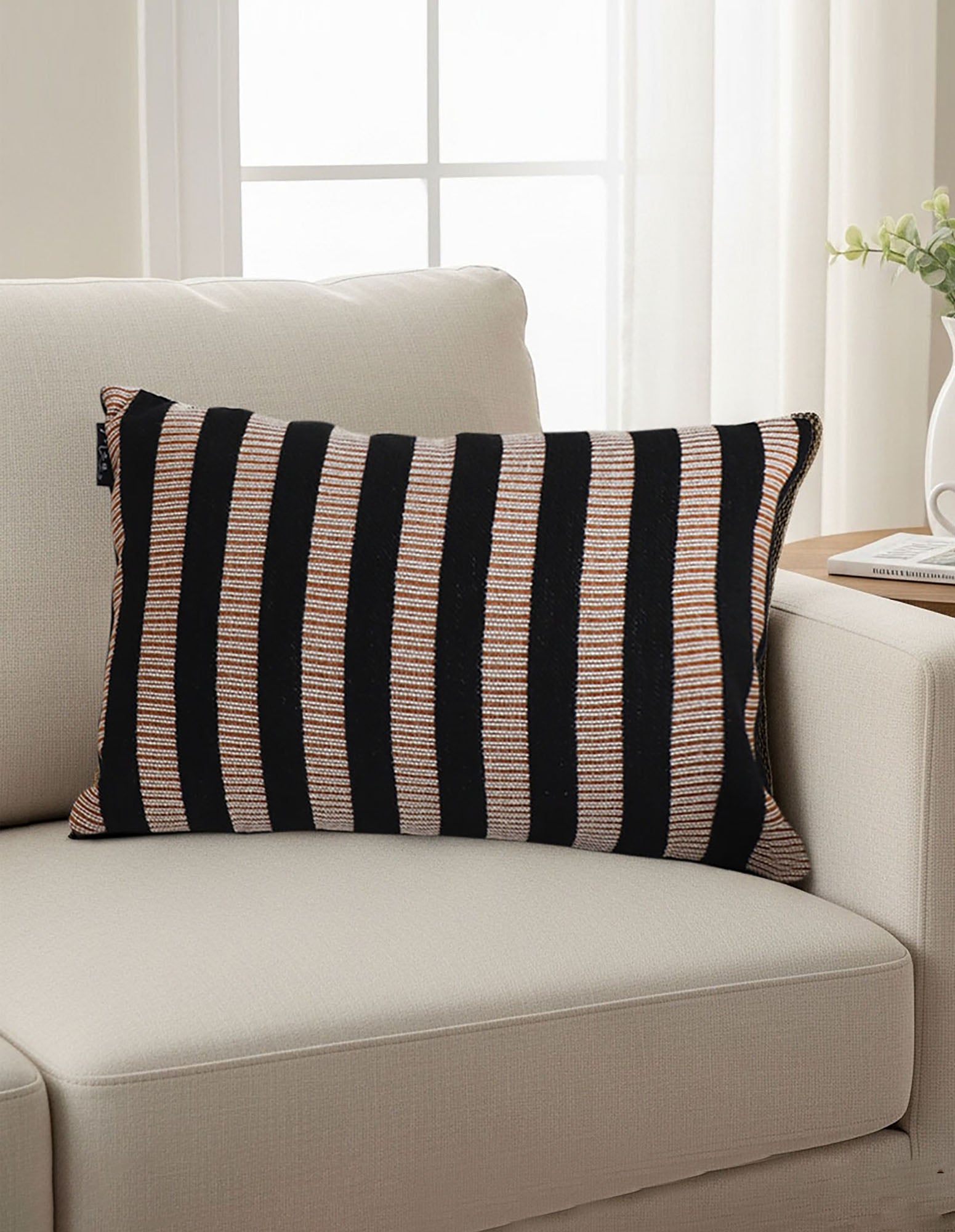 SOGA 2X 30x50cm Black & Tan Striped Rectangular Pillowcase
