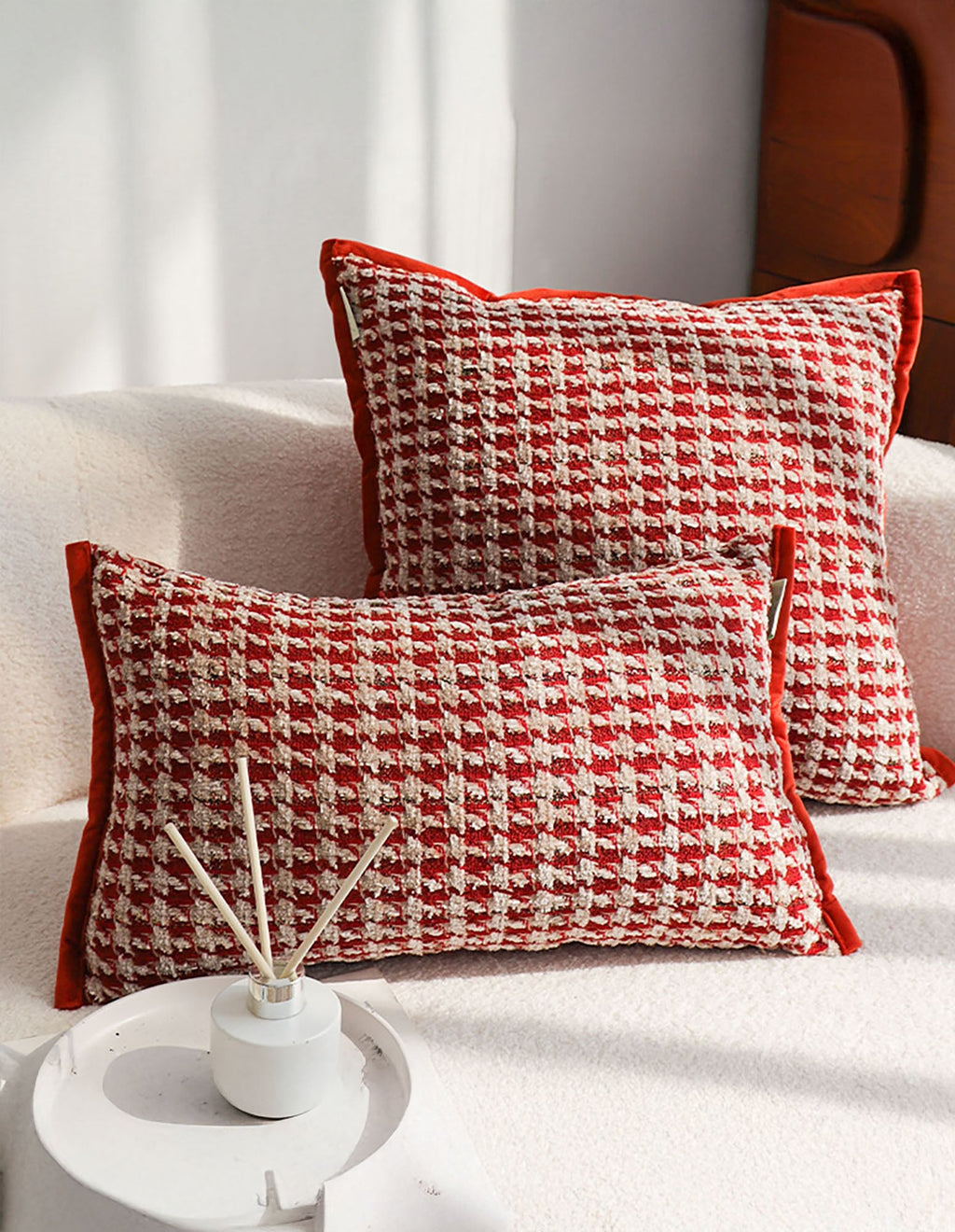 SOGA 2X 30x50cm Cozy Textured Red & White Pillowcase