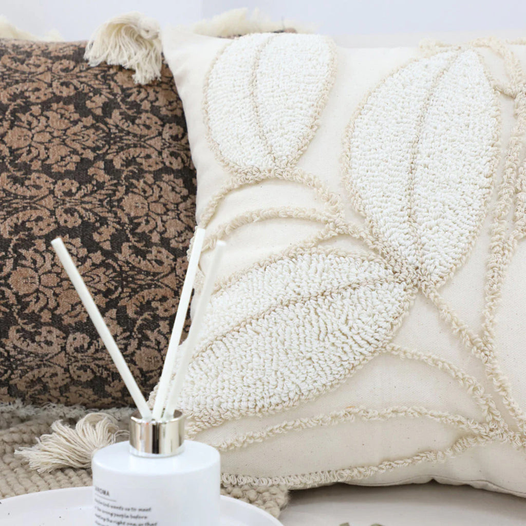 SOGA 45cm Luxe Cream Quilted Pillow Cover with Tassels