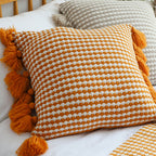 SOGA 2X 45cm Orange Houndstooth Pillow Cover with Tassels