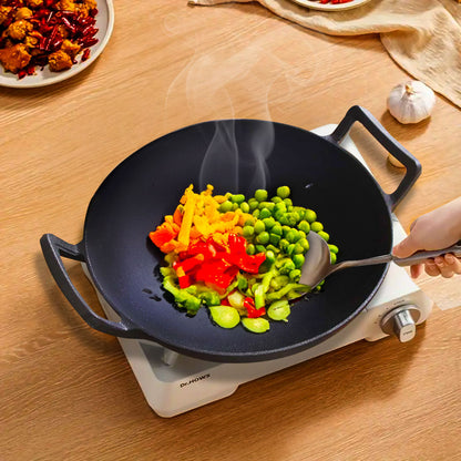 SOGA 32cm Commercial Cast Iron Wok FryPan Fry Pan with Double Handle