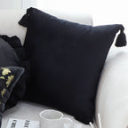 SOGA 45cm Black Velvet Butterfly Tassel Pillowcase – Vintage Accent