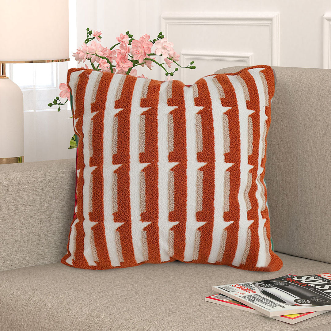 SOGA 45cm Rust Orange & Off-White Striped Polyester Decorative Pillowcase