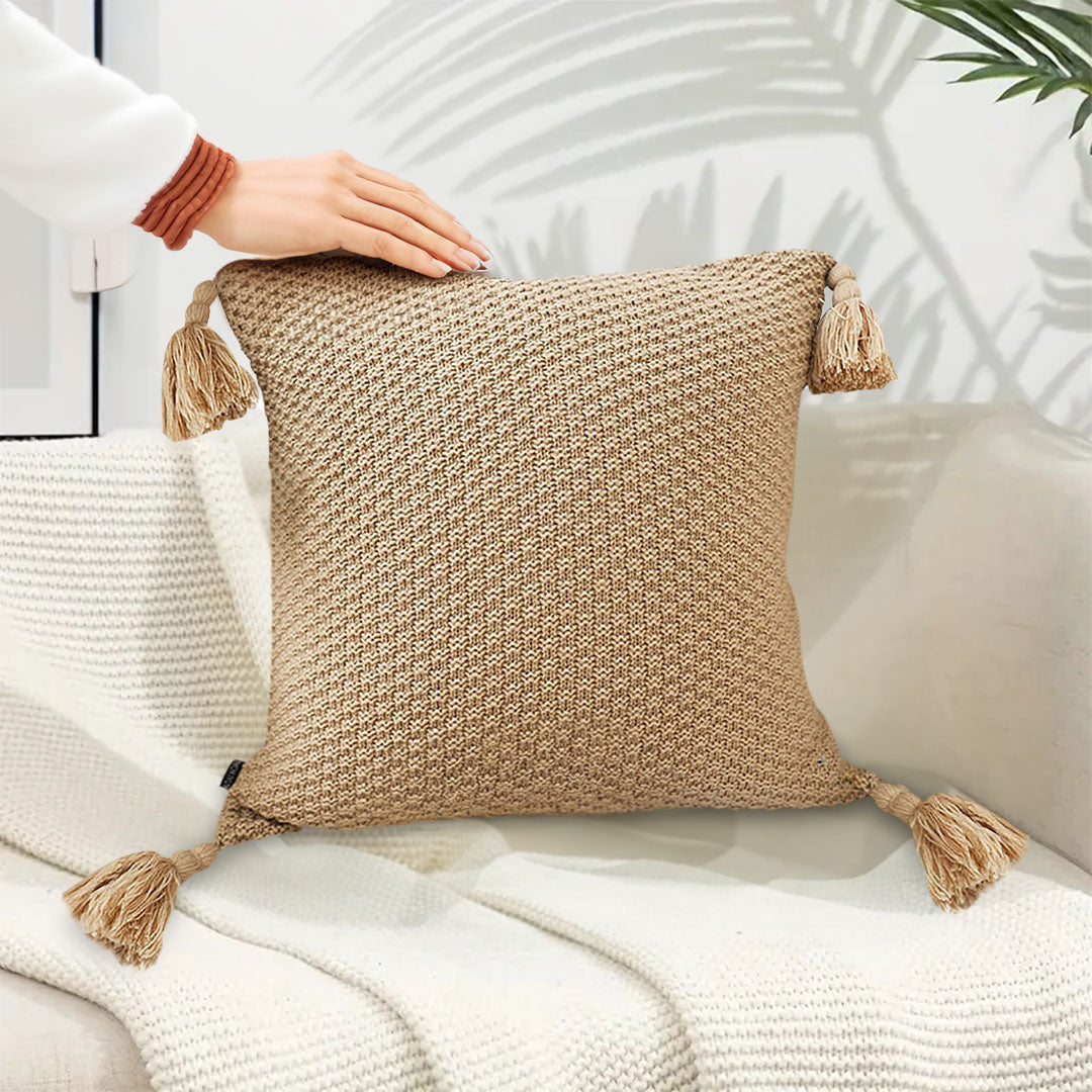 SOGA 50cm Chunky Knit Pillowcase (Warm Beige)