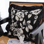 SOGA 45cm Black Floral Throw Pillowcase with Ruffle Edges