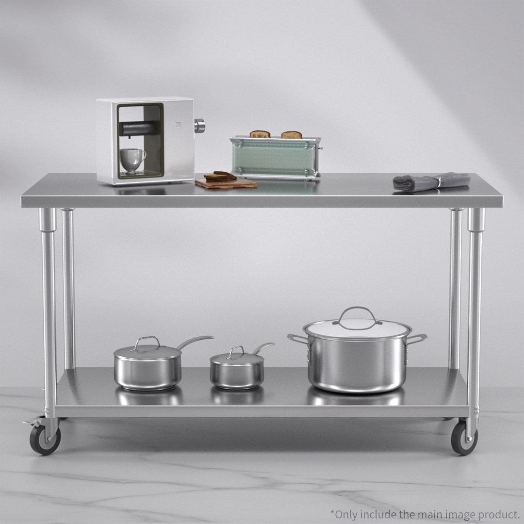 SOGA 150cm Commercial Catering Kitchen Stainless Steel Prep Work Bench Table with Wheels