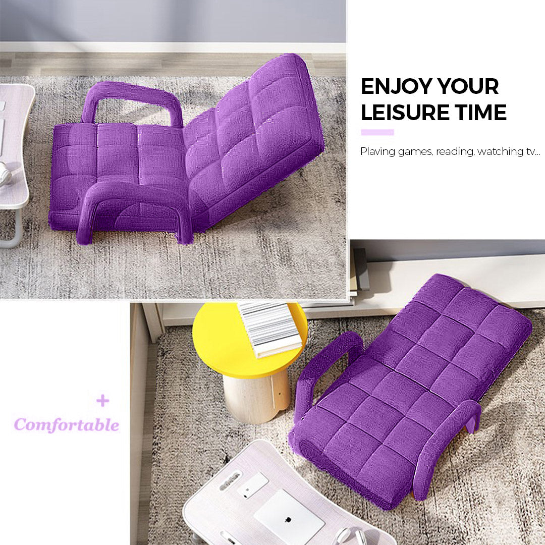 SOGA 2X Foldable Lounge Cushion Adjustable Floor Lazy Recliner Chair with Armrest Purple