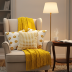 SOGA Yellow Diamond Throw with Tassels + Retro Daisy & Polka Dot Pillowcases – Cozy Home Decor Set