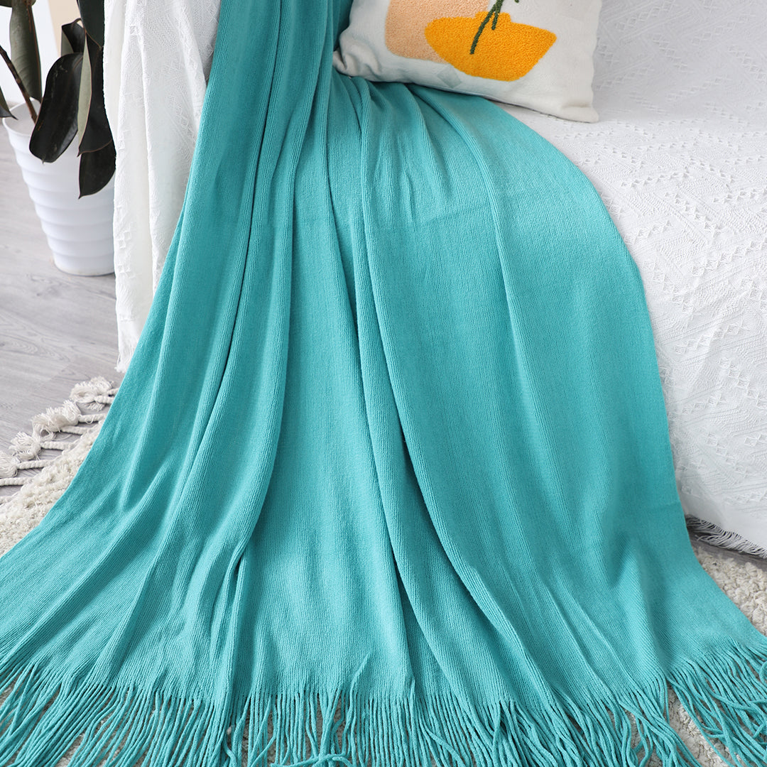 SOGA 2X Acrylic Knitted Throw Blanket – Solid Fringed Warm Cozy Woven Cover for Couch, Bed, Sofa Home Decor, Teal