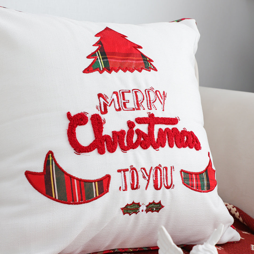 SOGA 45cm “Merry Christmas To You” Festive White Pillowcase with Red & Green Accents