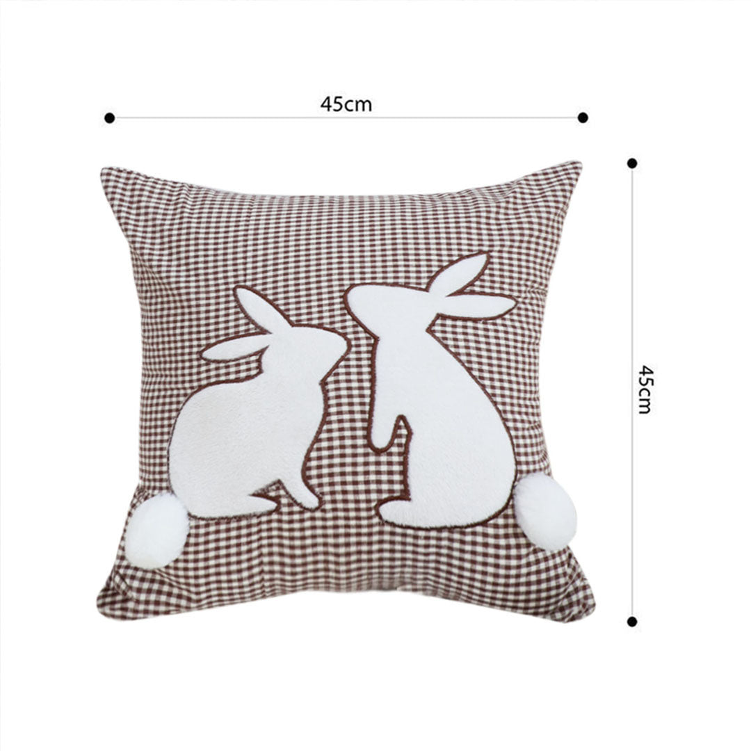 SOGA 2X 45cm Brown Gingham Bunny Pillowcase