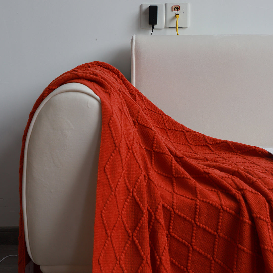 SOGA 2X Diamond Pattern Knitted Throw Blanket – Warm Cozy Woven Cover with Tassels for Couch, Bed, Sofa, Home Decor, Red