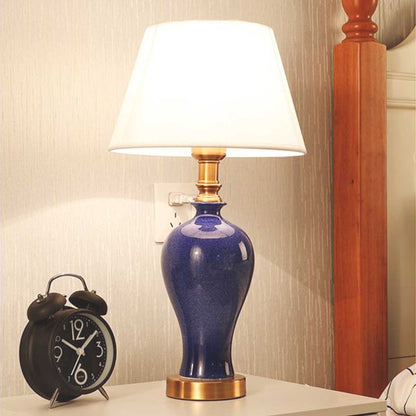 SOGA 2X Blue Ceramic Oval Table Lamp with Gold Metal Base